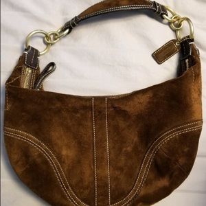 Brown suede Coach shoulder purse